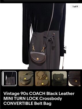 Vintage Coach mini belt bag 9826 Black Leather Mini Crossbody brass press Lock